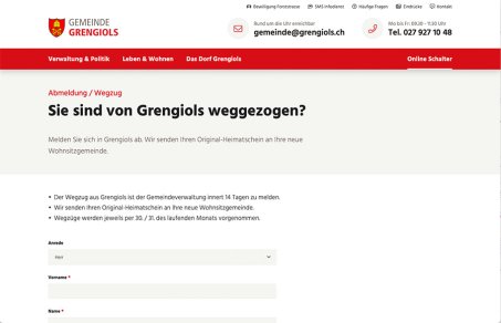 Webdesign für Gemeinden und Städte - Responsive Design Desktop – Homepage Gemeinde Grengiols im Wallis