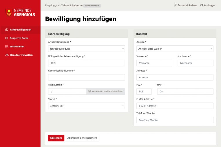 Webapplikation für Gemeinde Grengiols