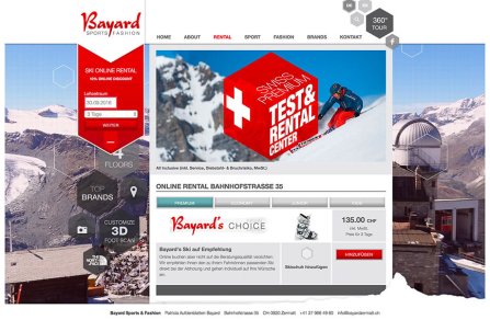 Weblösungen - Webdesign Erweiterung durch Module - KMU: Bayard Sports Zermatt mit individueller Ski-Rental Plattform