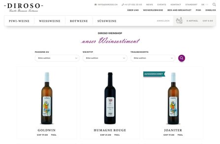 Online-Shop - Walliser Wein online verkaufen - Webdesign Diroso Weine, Turtmann, Wallis