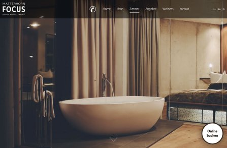 Hotel Website und Homepage in Deutsch, Englisch und Französisch - Für das Hotel Matterhorn Focus, Wallis, Schweiz