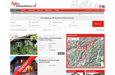 Weblösungen - Webdesign Erweiterung durch Module - KMU: Agten Immobilien mit Immobilienportal