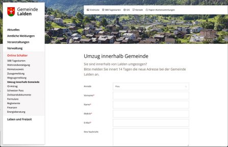 Weblösungen - Webdesign Erweiterung durch Module - Online Schalter mit dynamischen Formularen für alle Gemeinde Ausserberg