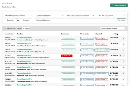 felizzio - Verwaltung, Online Gutscheinsystem