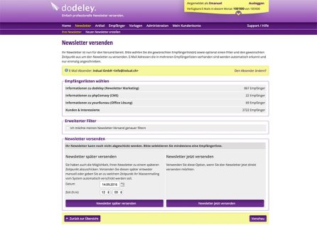 dodeley - Versand von Newslettern - Newsletter System, Online Newsletter versenden