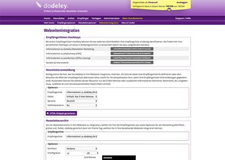 dodeley - Export in Fremdsystemen - Newsletter System, Online Newsletter versenden