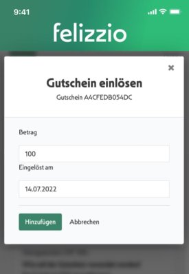 felizzio - Gutschein einlösen, Online Gutscheinsystem