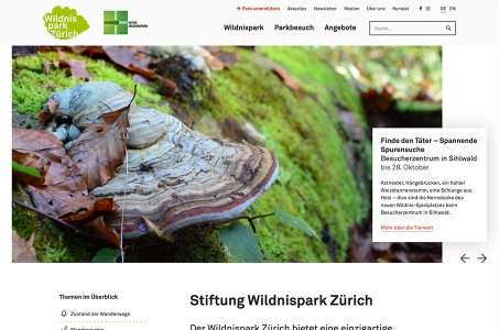 Umfangreiches Webdesign - Für NGO und Non-Profits - Beispiel Wildnispark in Zürich, Schweiz