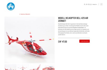 Online-Shop für  Walliser Fluggesellschaft und Flugschule mit Sitz in Zermatt - Webdesign Air Zermatt, Zermatt, Wallis