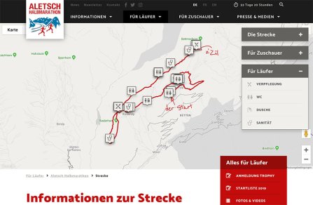 Weblösungen - Webdesign Erweiterung durch Module - Aletsch Halbmarathon mit interaktiver Karten mit POIs