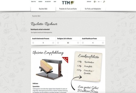 Weblösungen - Webdesign Erweiterung durch Module - KMU: TTM mit individuellem Raclette Rechner