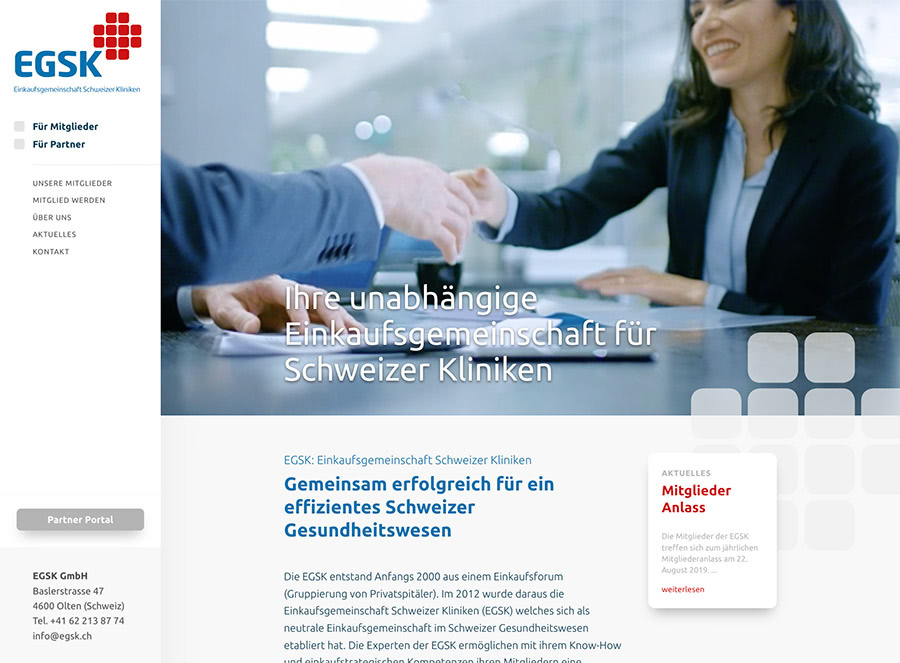 Webdesign, Konzept und Umsetzung: EGSK in Bern