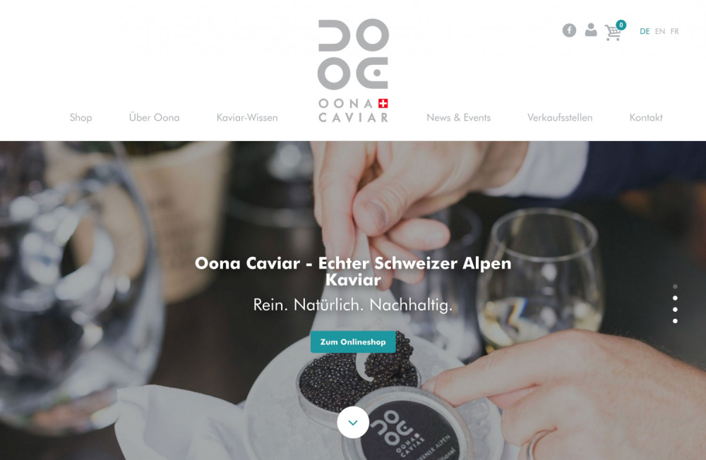 Desktop Webseite für Kunde aus Bern: Oona Kaviar