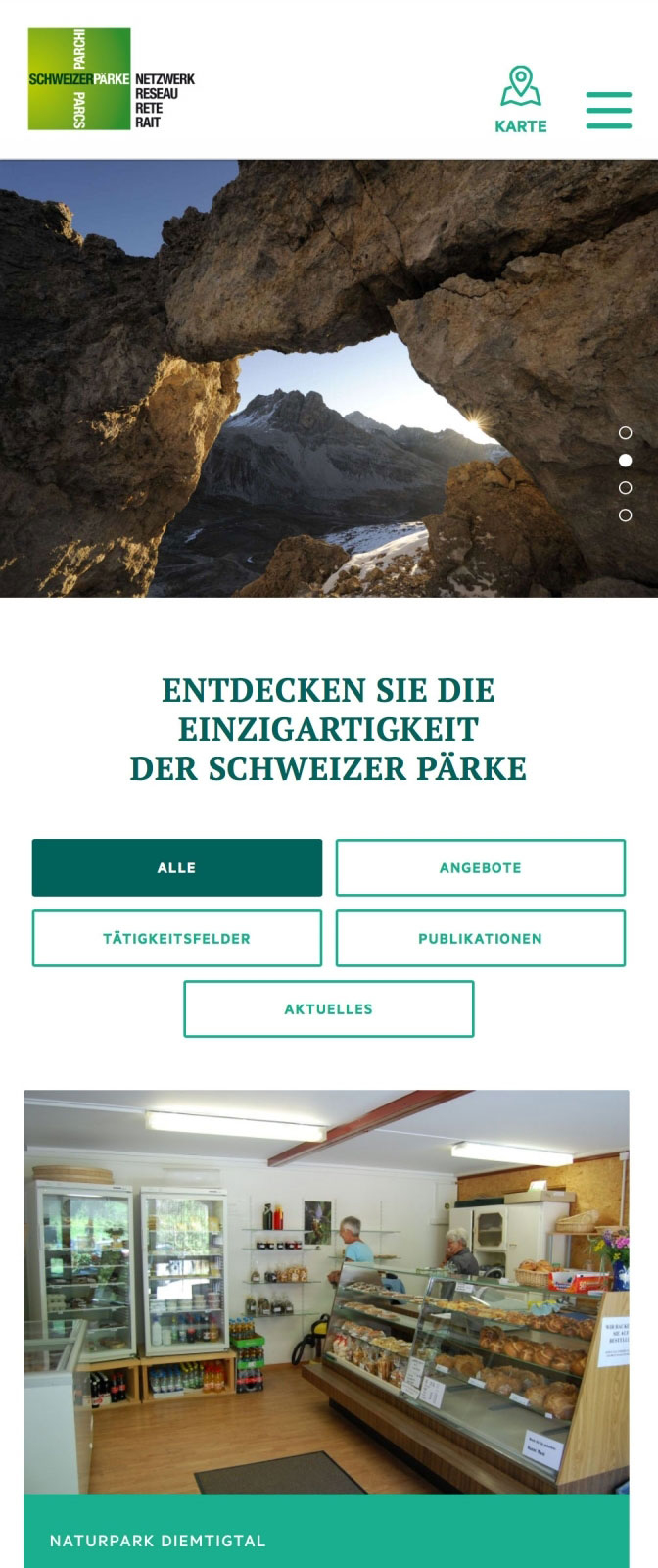 Mobile: Responsive Webdesign für Netzwerk Schweizer Pärke
